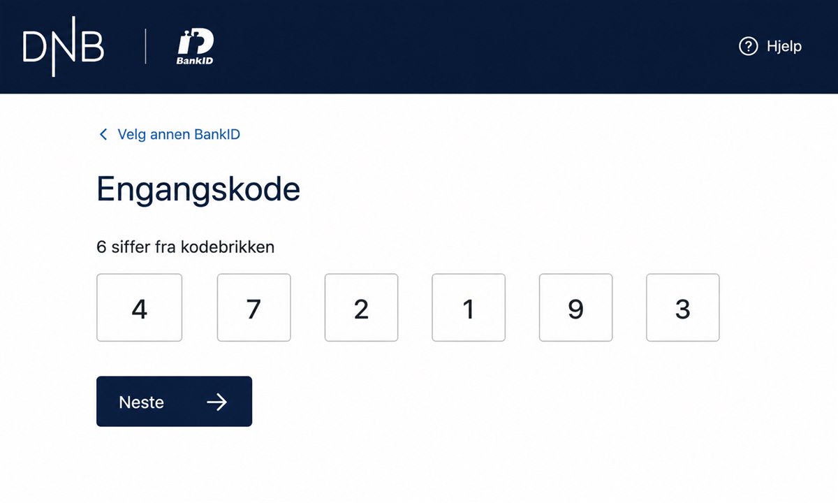 Skriv inn engangskode fra kodebrikken på DNB sin innloggingsside