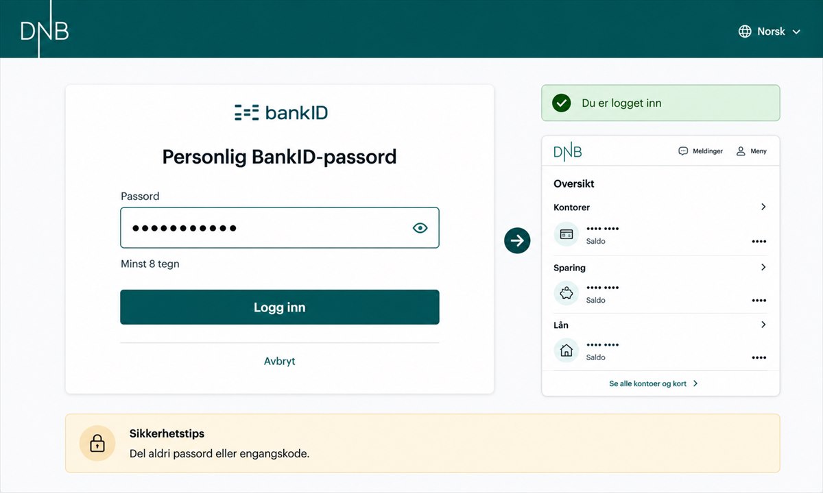 Skriv inn passord og fullfør DNB innlogging med kodebrikke