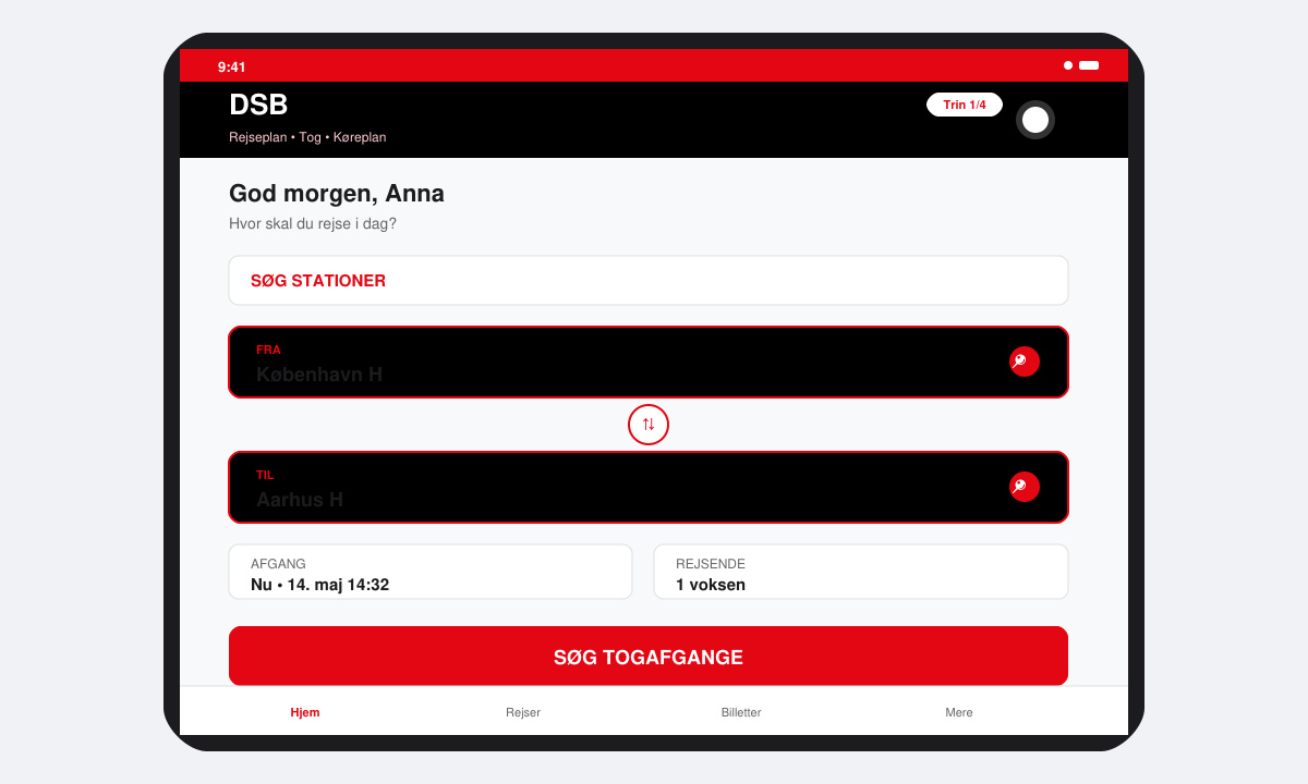 DSB hjemmeside og Rejseplanen app på smartphone