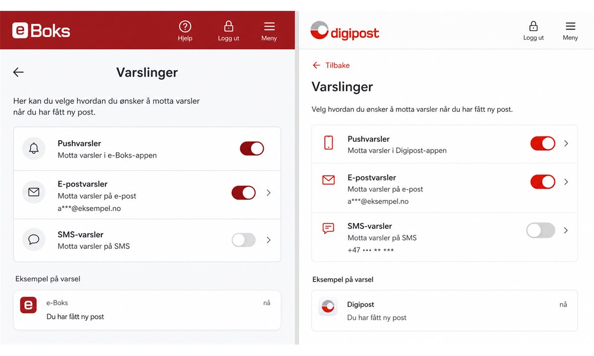 Innstillinger for varsler i digital postkasse