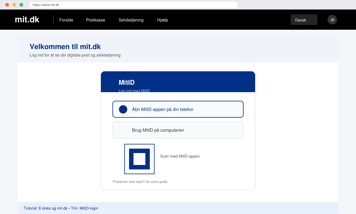 Skærmbillede af MitID-login på Mit.dk