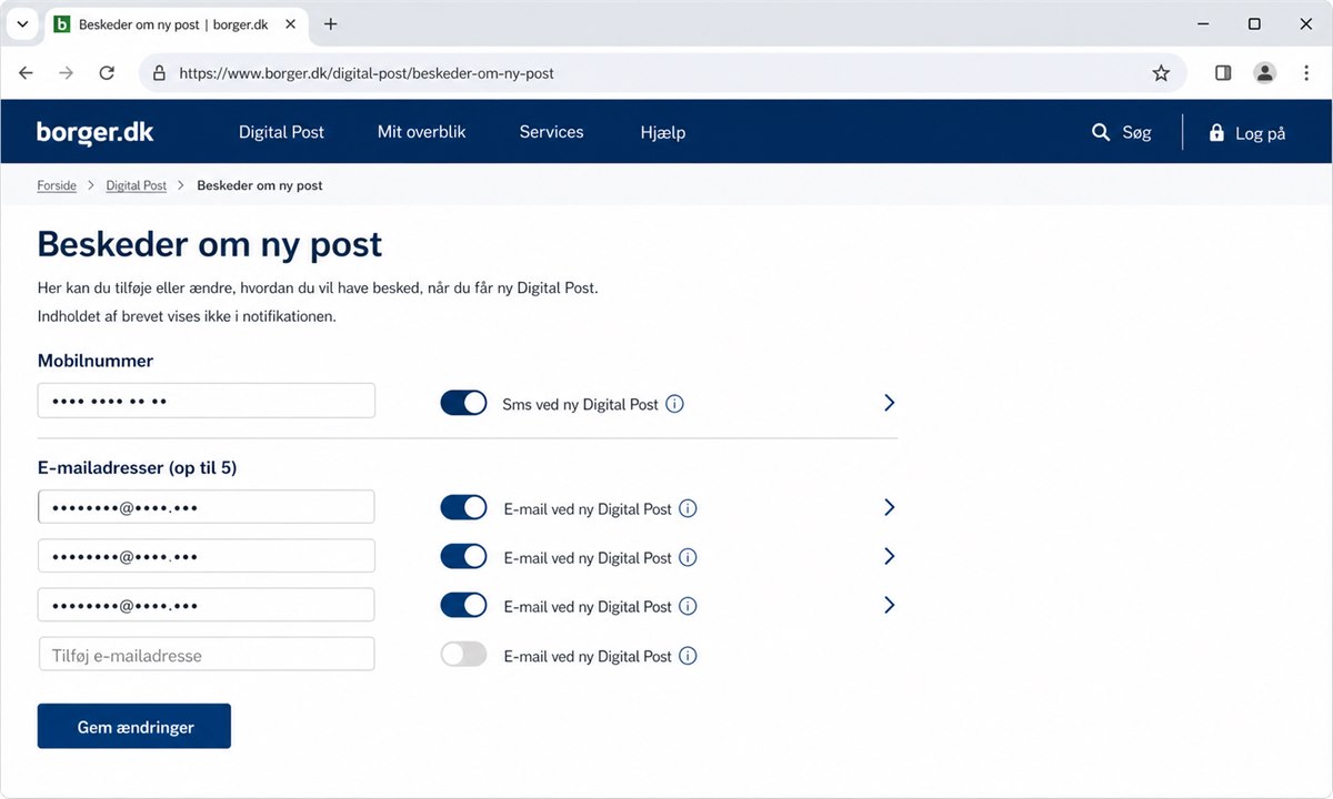 Opsætning af e-mail notifikationer til barns e-Boks