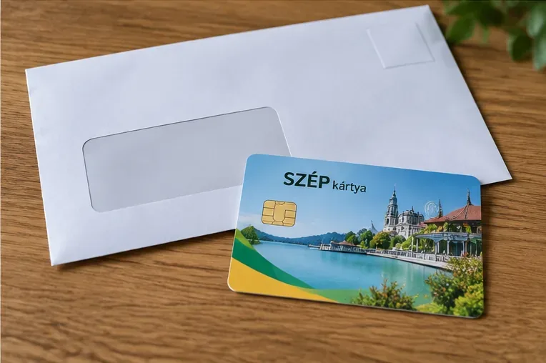 Boríték mellett fekvő új SZÉP-kártya, amely a pótkártya kézhezvételét szemlélteti