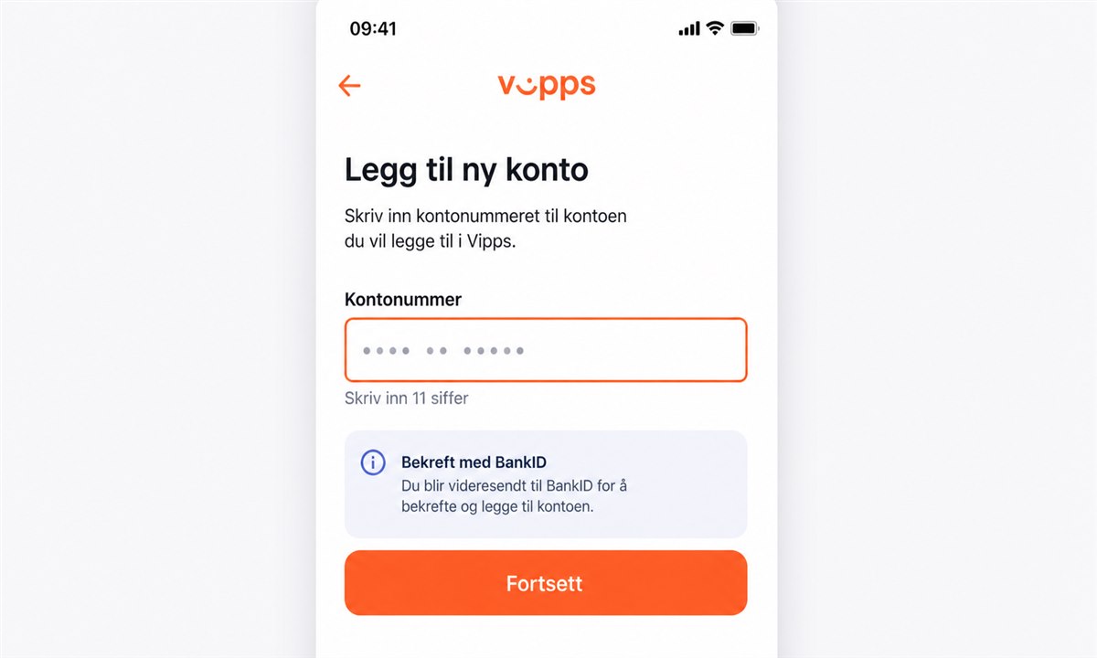 Innskriving av nytt kontonummer i Vipps med BankID-verifisering