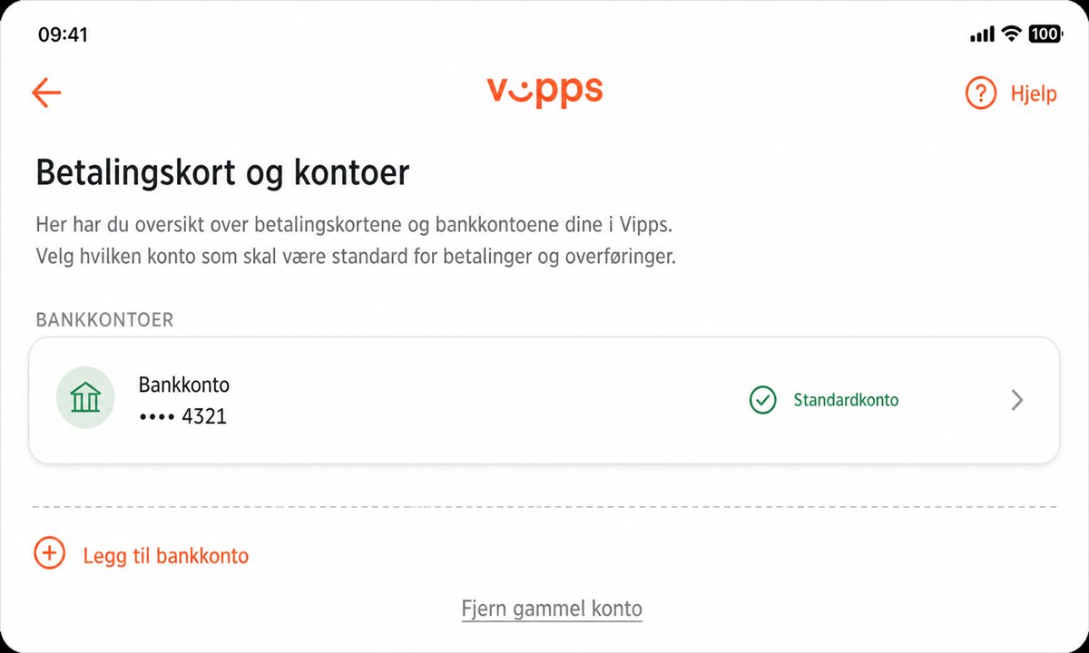 Ny bankkonto satt som standard i Vipps-appen
