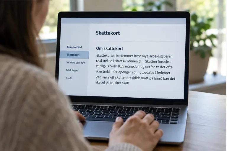 En person ser på informasjon om skattekort på en bærbar PC.