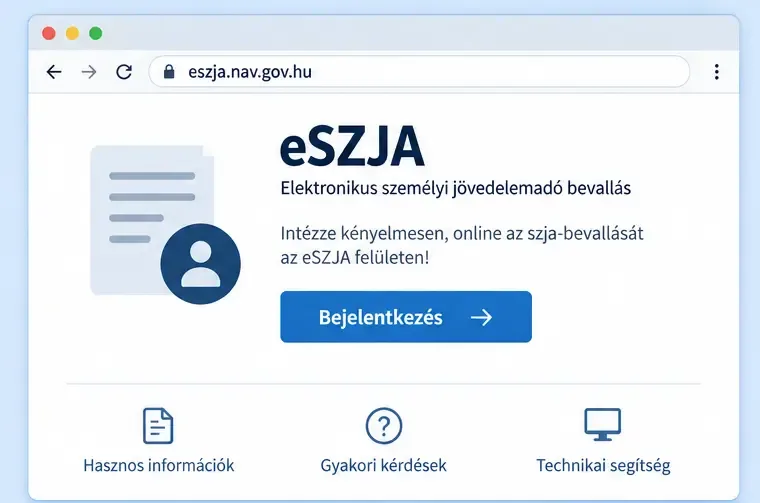 A sematikus eSZJA kezdőképernyőjén a Bejelentkezés gomb látható