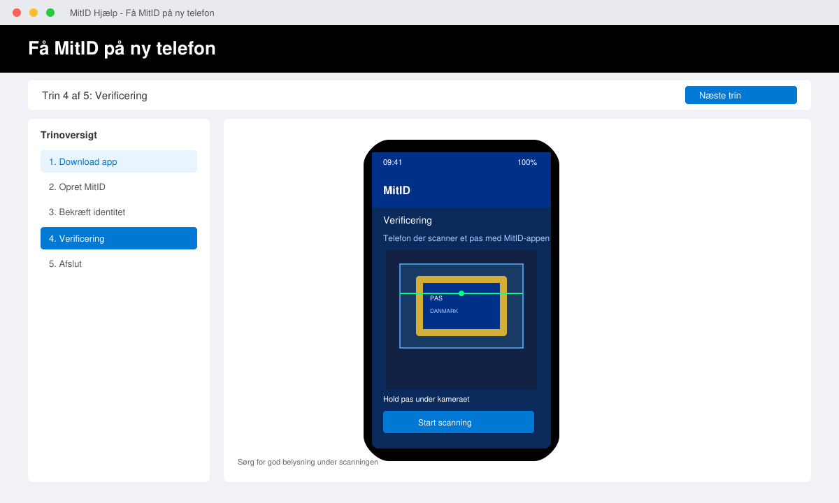 Telefon der scanner et pas med MitID-appen