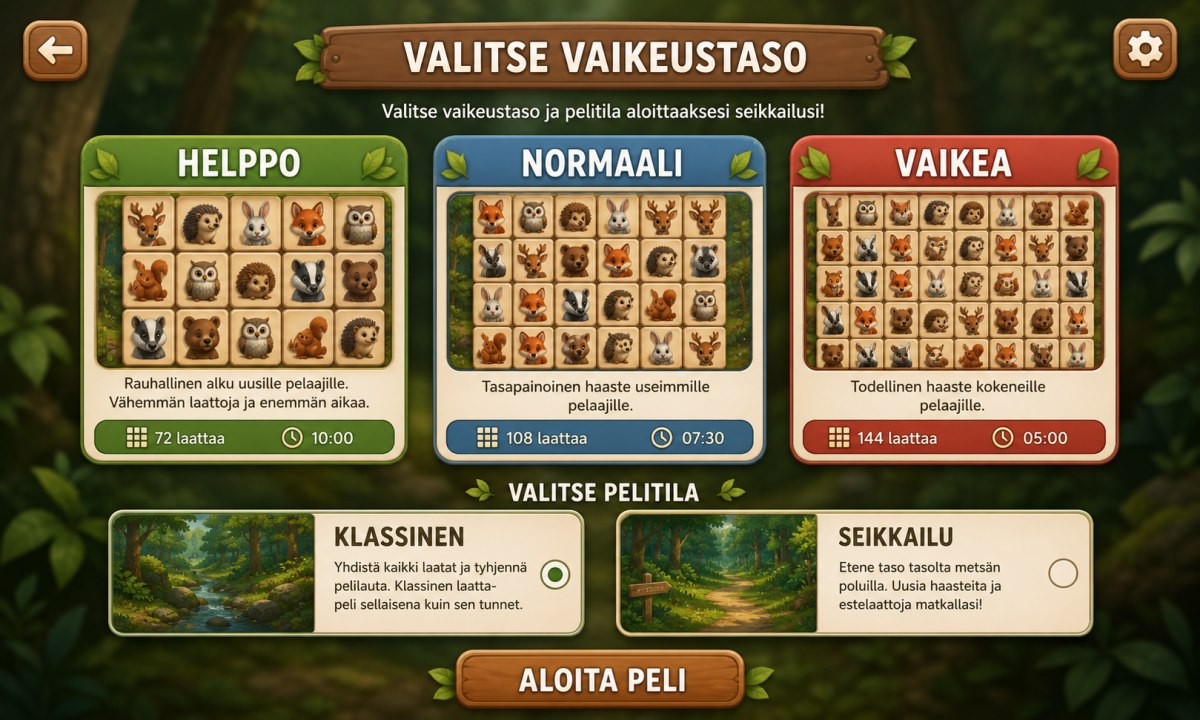 Pikachu peli vaikeustasojen valinta