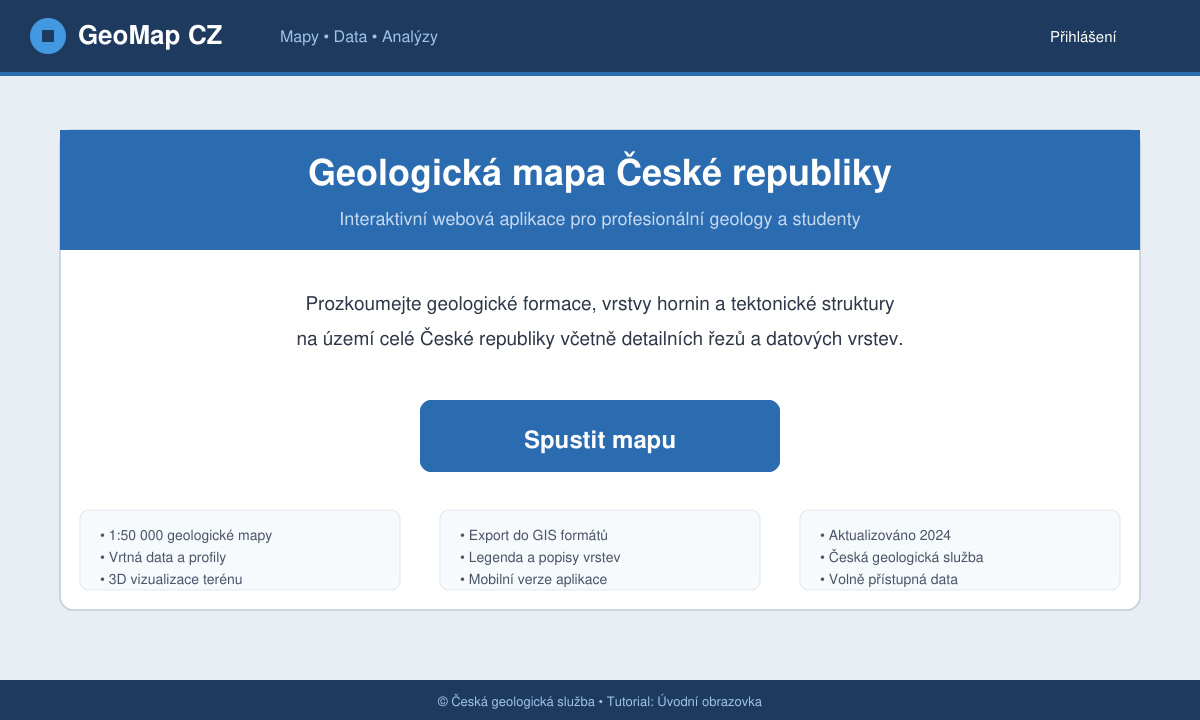 Úvodní obrazovka interaktivní geologické mapy České republiky