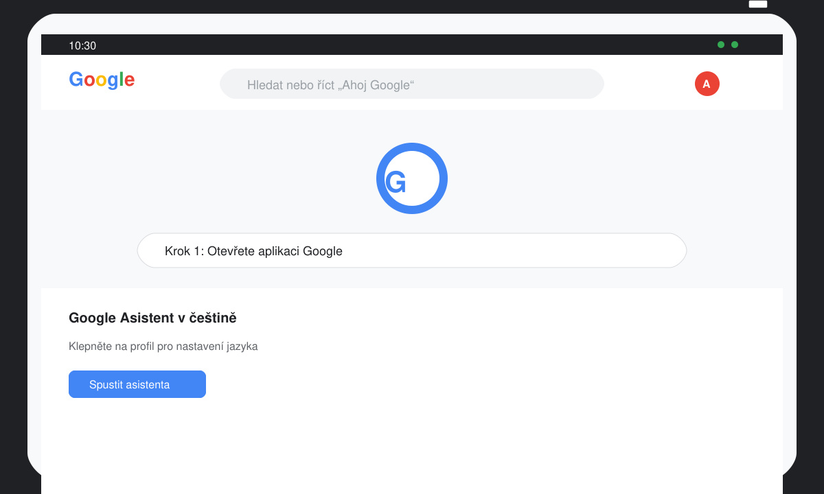 Obrazovka aplikace Google s profilem uživatele v pravém horním rohu