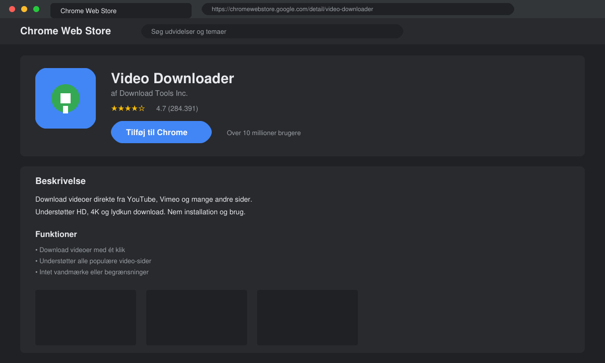 Installation af udvidelse til video download i Chrome