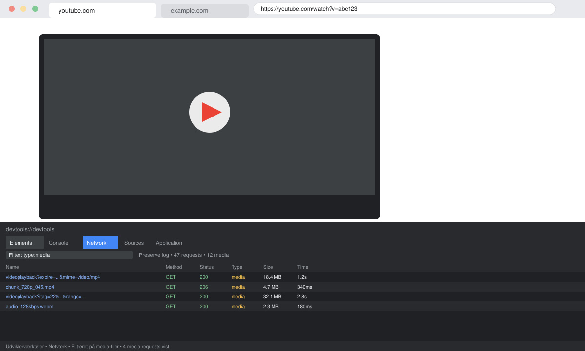Brug af udviklerværktøjer til at downloade video i Chrome