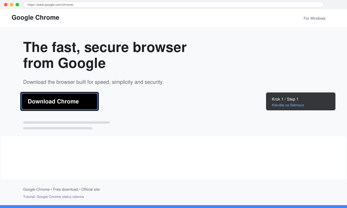 Tlačítko pro stažení Google Chrome na oficiální stránce