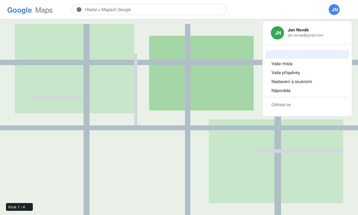 Otevření časové osy v aplikaci Google Maps