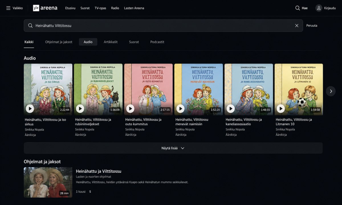 Yle Areena haku Heinähattu vilttitossu