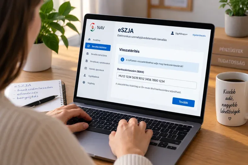 Bankszámlaszám ellenőrzése az eSZJA-hoz kapcsolódó kiutalási folyamat közben.