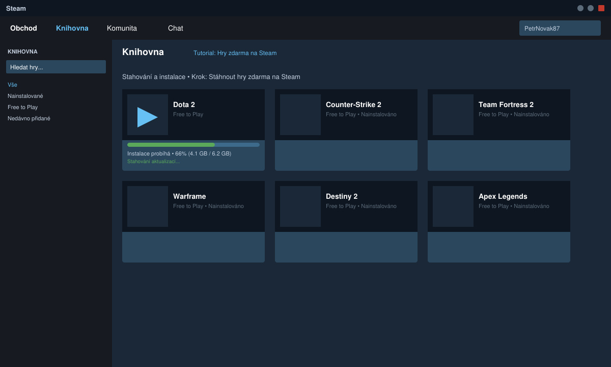 Instalace hry zdarma na Steam z knihovny