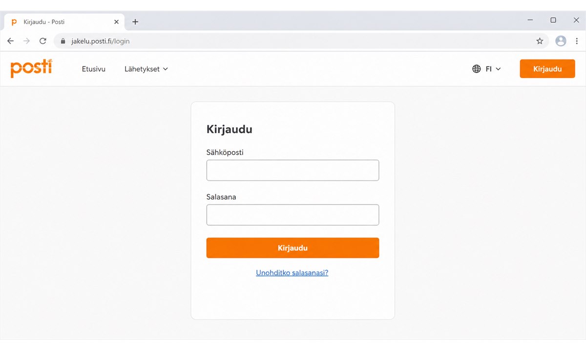 Kirjautuminen Postin jakelu.posti.fi -palveluun sähköpostilla ja salasanalla