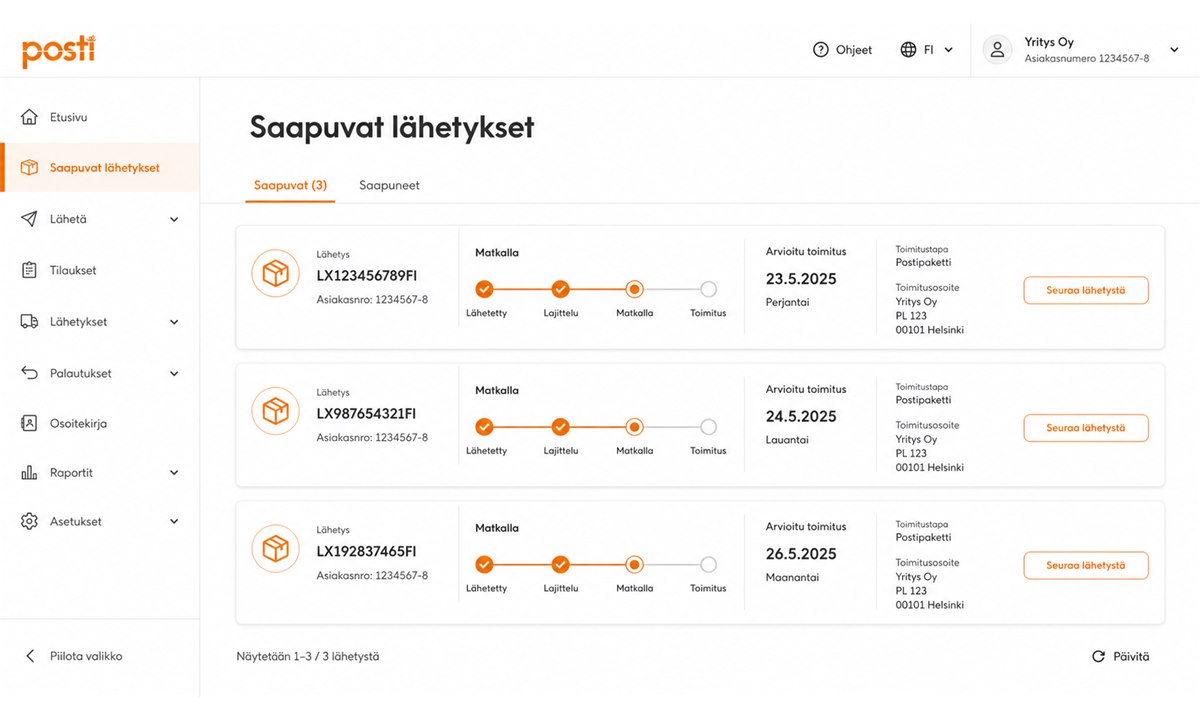 Saapuvien lähetysten seuranta jakelu.posti.fi -palvelussa