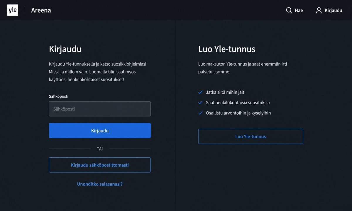 Yle Areena kirjautumissivu ja Yle-tunnuksen luominen