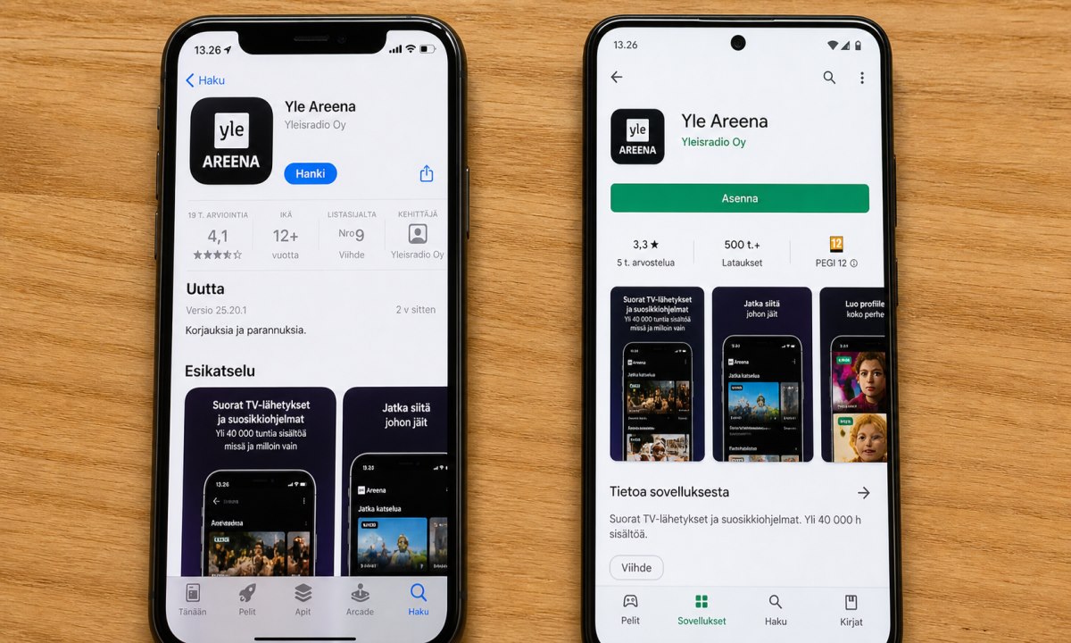 Yle Areena mobiilisovellus App Storessa ja Google Playssa