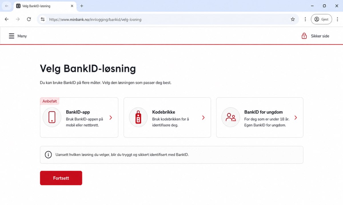 Velg mellom BankID typer - mobil, app eller kodebrikke