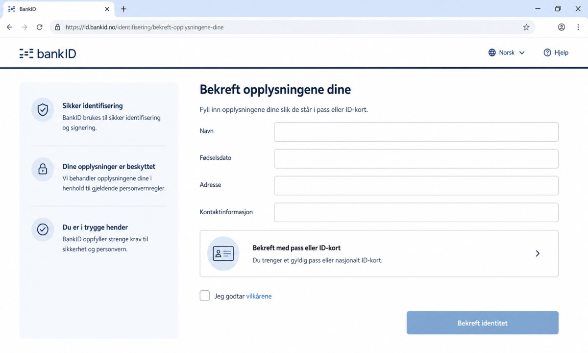 Fylle inn personopplysninger for å bestille bank ID
