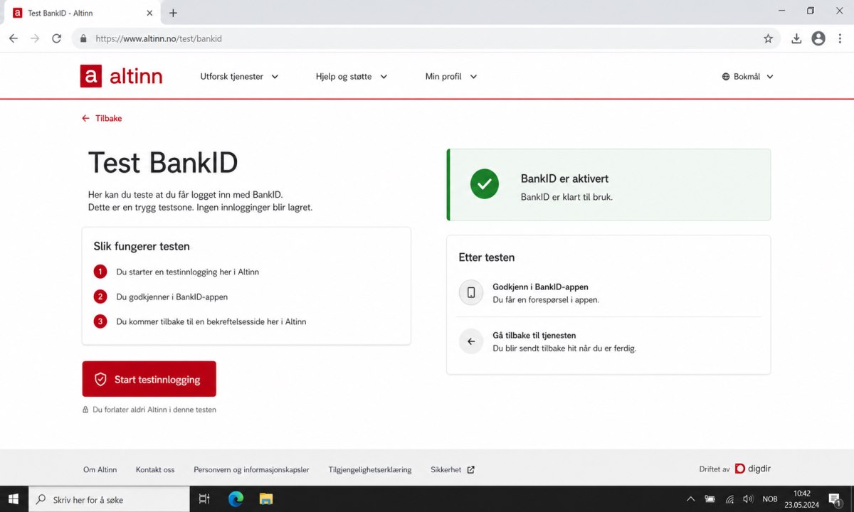 Aktivere og teste bank ID på Altinn
