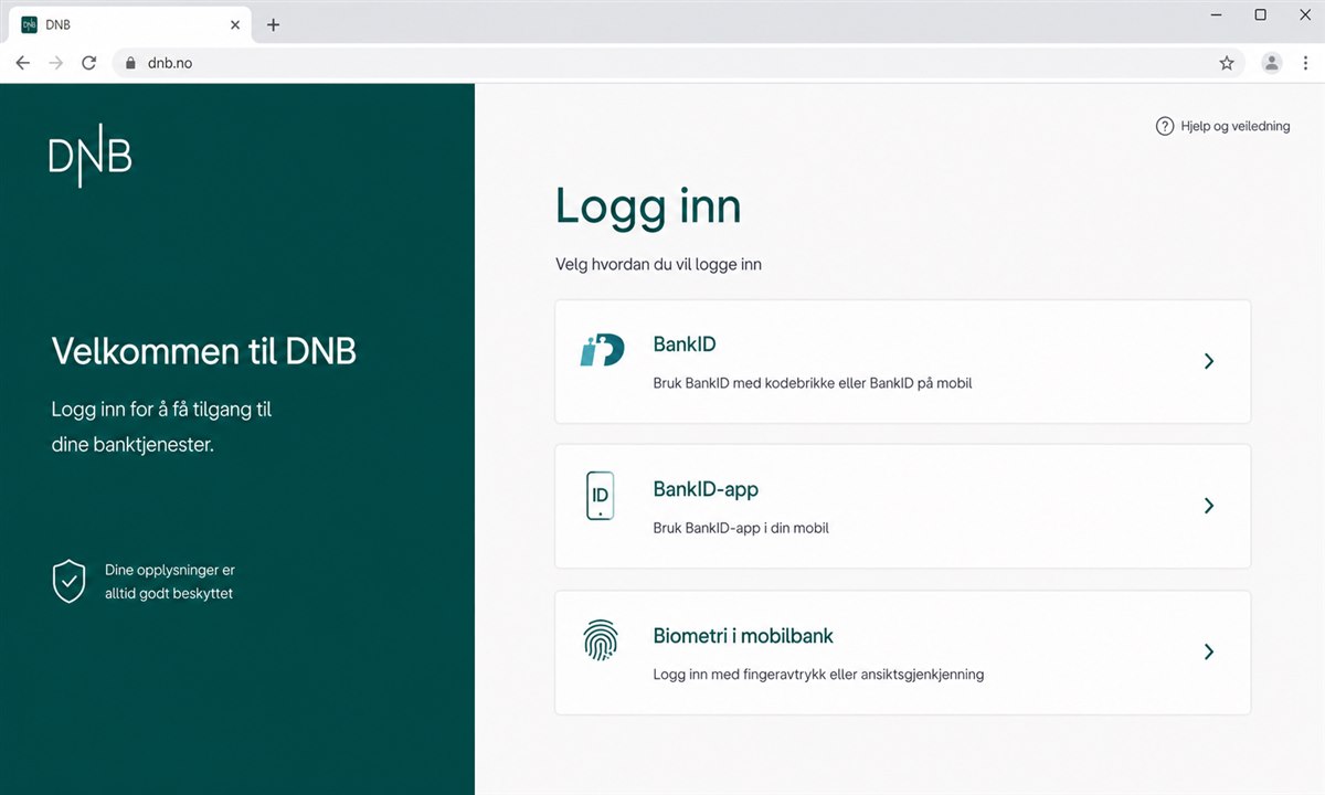 DNB nettbank innloggingsskjerm på PC
