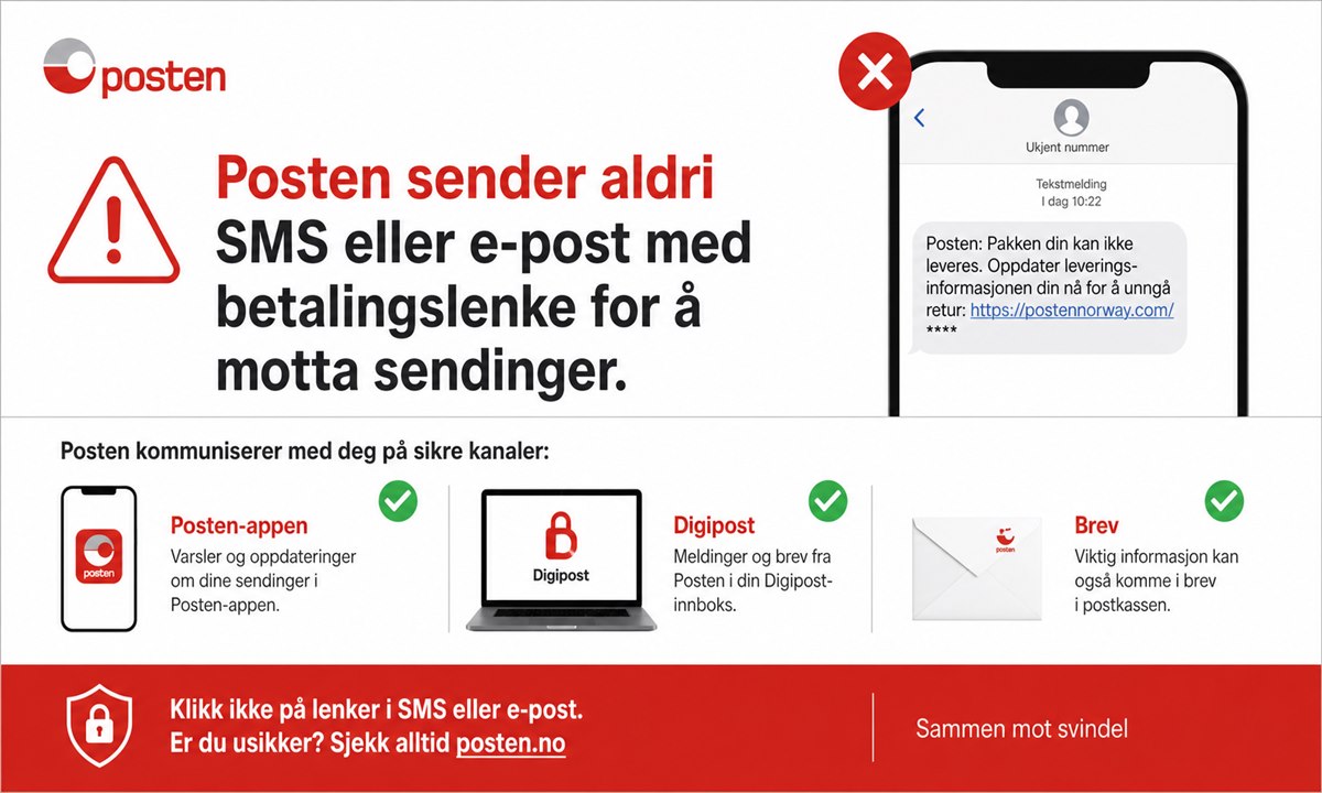 SMS-varsel fra Posten om toll med sendingsnummer og betalingslink