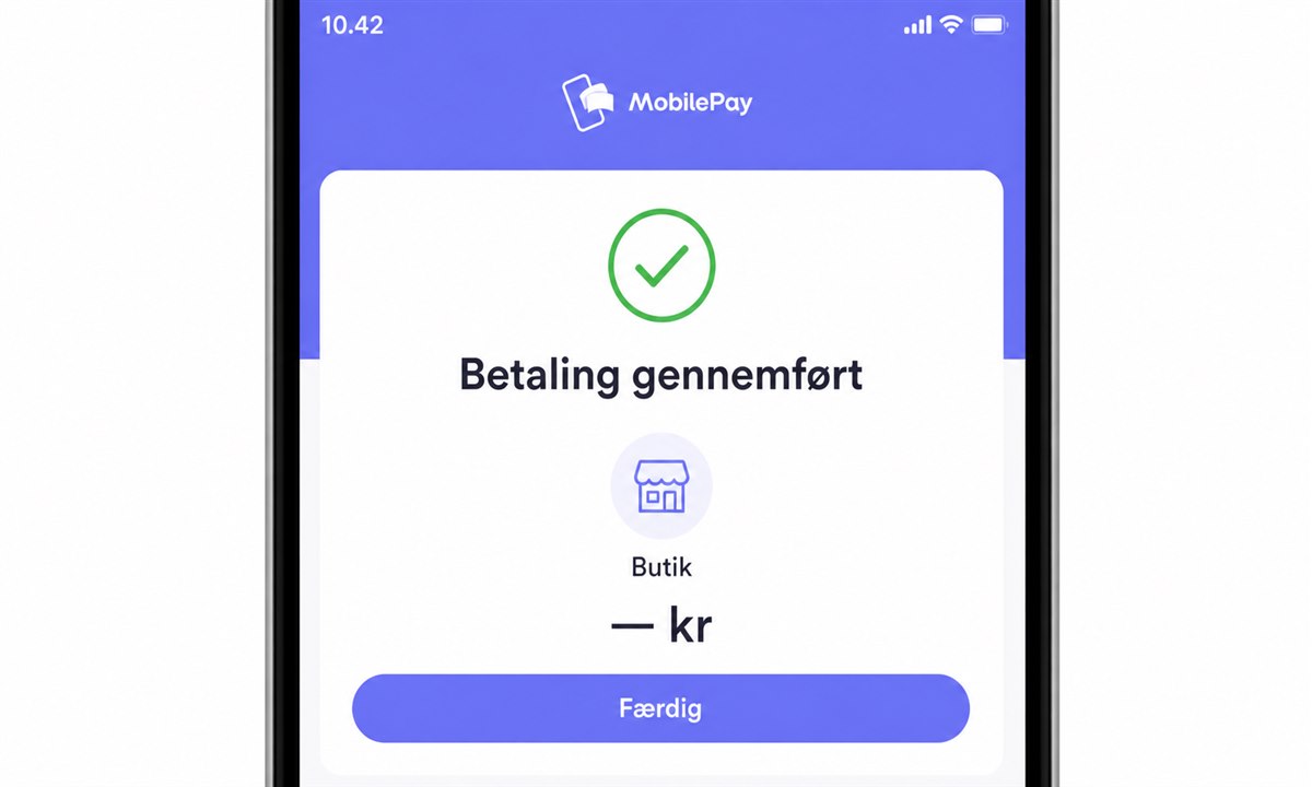 Close-up of a completed MobilePay transaction showing the confirmation screen with amount and recipient