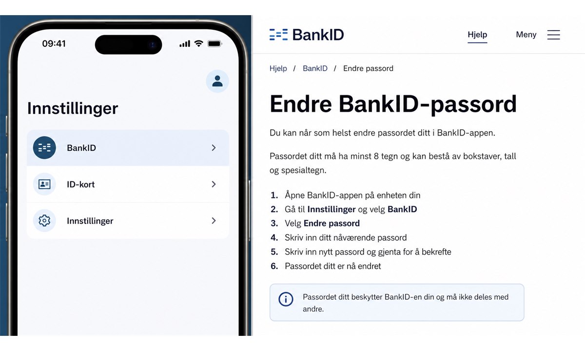 Logge inn i nettbank for å endre BankID passord
