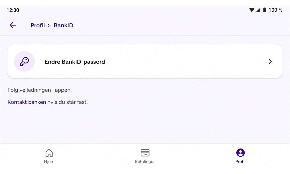 Navigere til BankID-innstillinger i nettbank