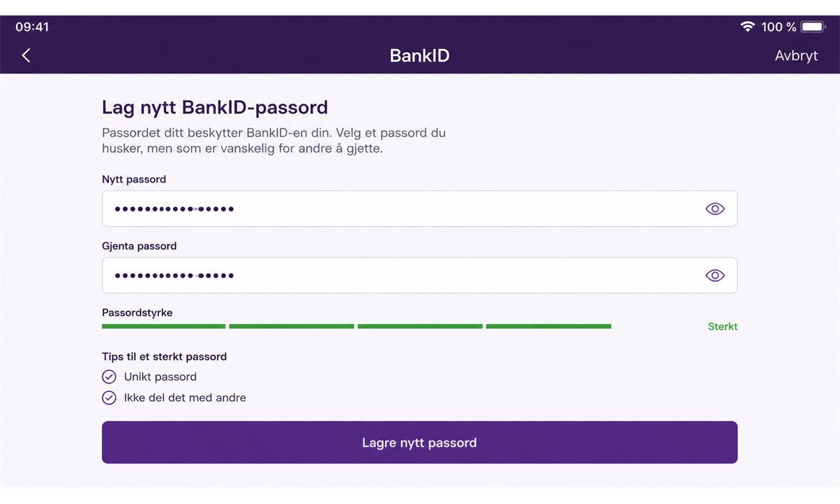 Skriv inn nytt BankID passord