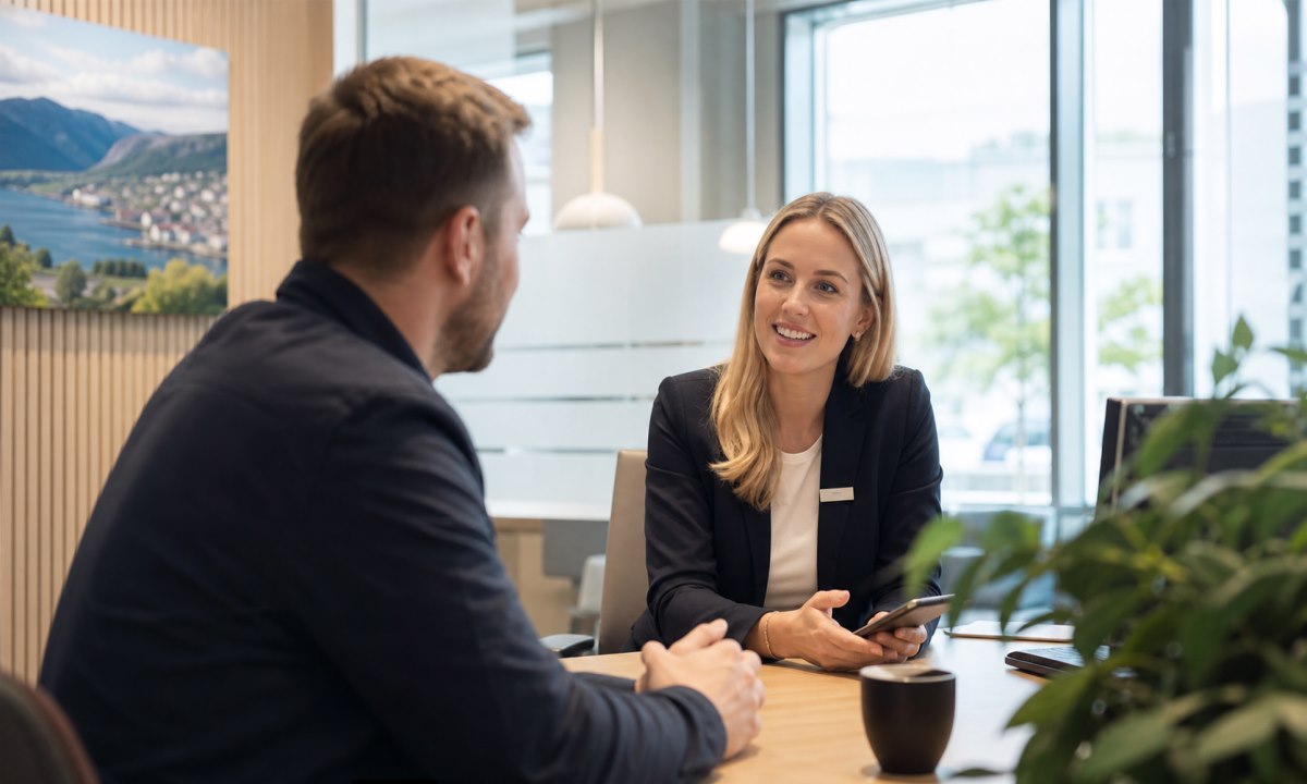 Person som snakker med bankrådgiver for å opprette BankID