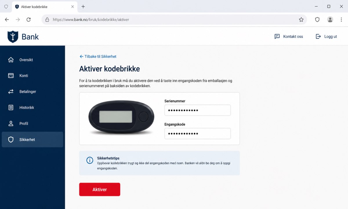 Aktivere BankID kodebrikke med aktiveringskode