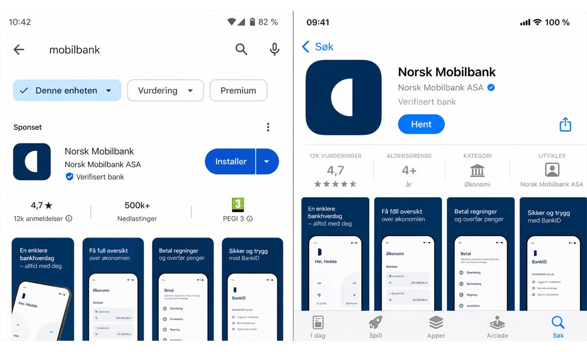 Søk etter bankapp i App Store og Google Play for BankID-aktivering