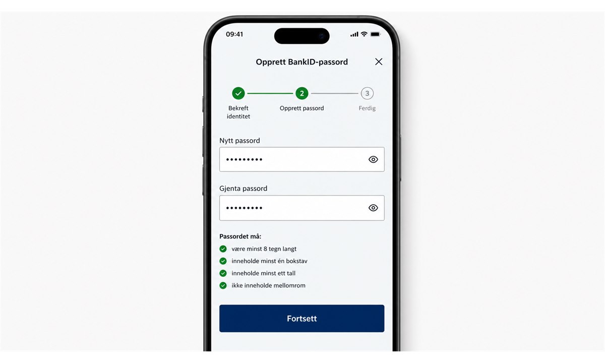 Passordopprettelse for bank ID på mobil i bankapp