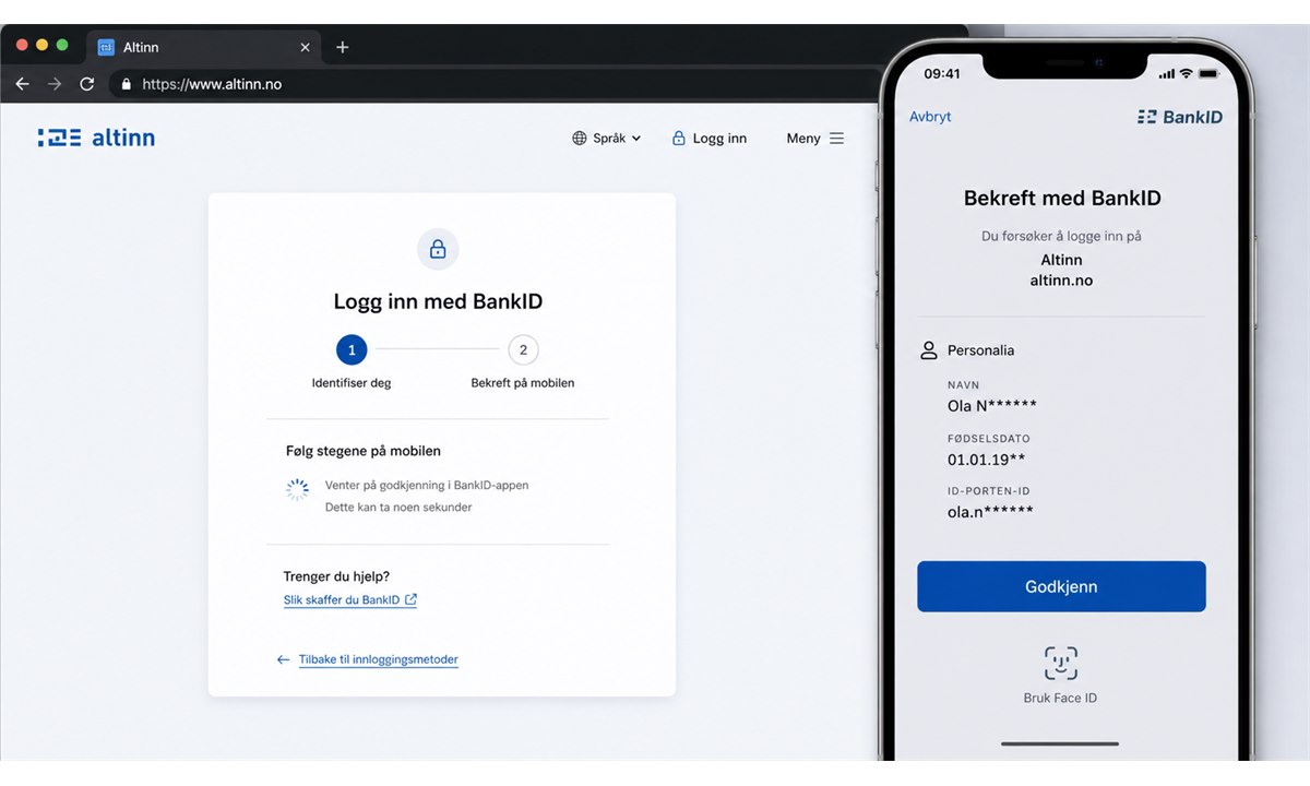Test av bank ID på mobil via Altinn-innlogging med biometri