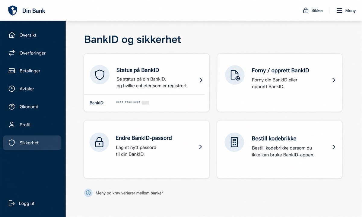 Skjermbilde av nettbankens profilmeny med BankID-alternativer