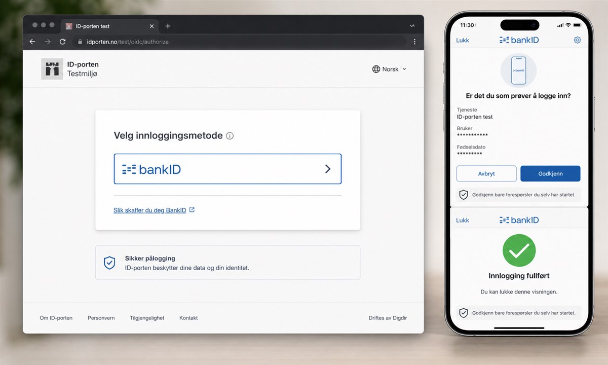 Mobiltelefon som viser vellykket BankID-autentisering på ID-porten