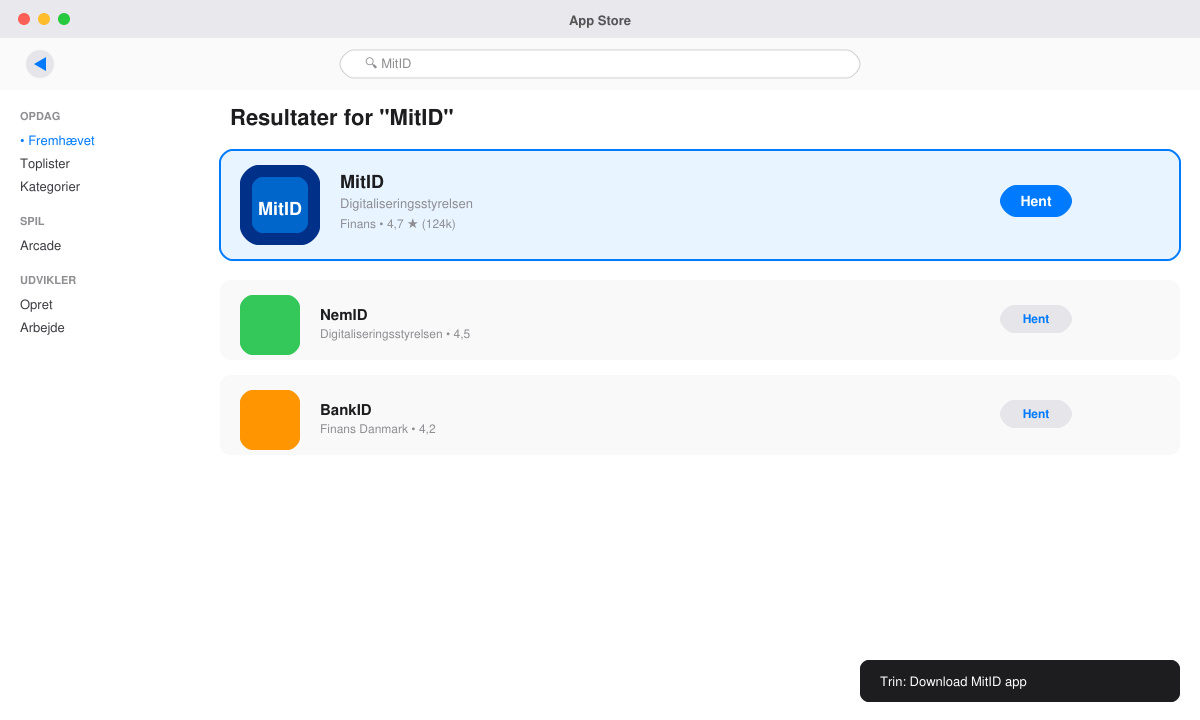 MitID app download og installationsskærm