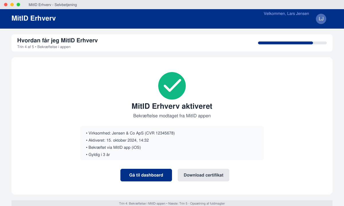 MitID Erhverv aktiveret med bekræftelse i appen
