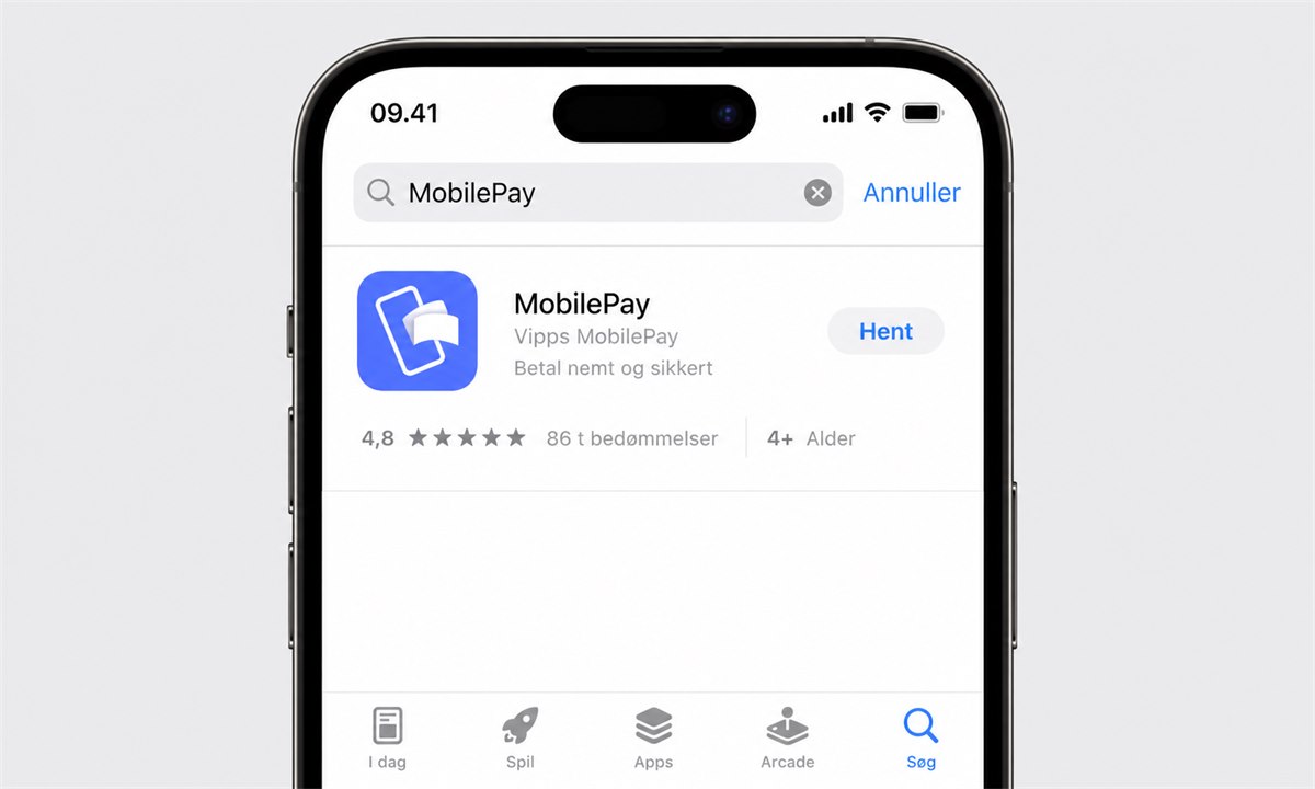 Screenshot of App Store search results for MobilePay with the official app highlighted