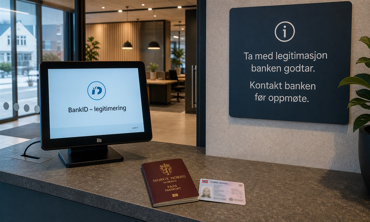 Bankfilial der ansatt hjelper kunde med BankID