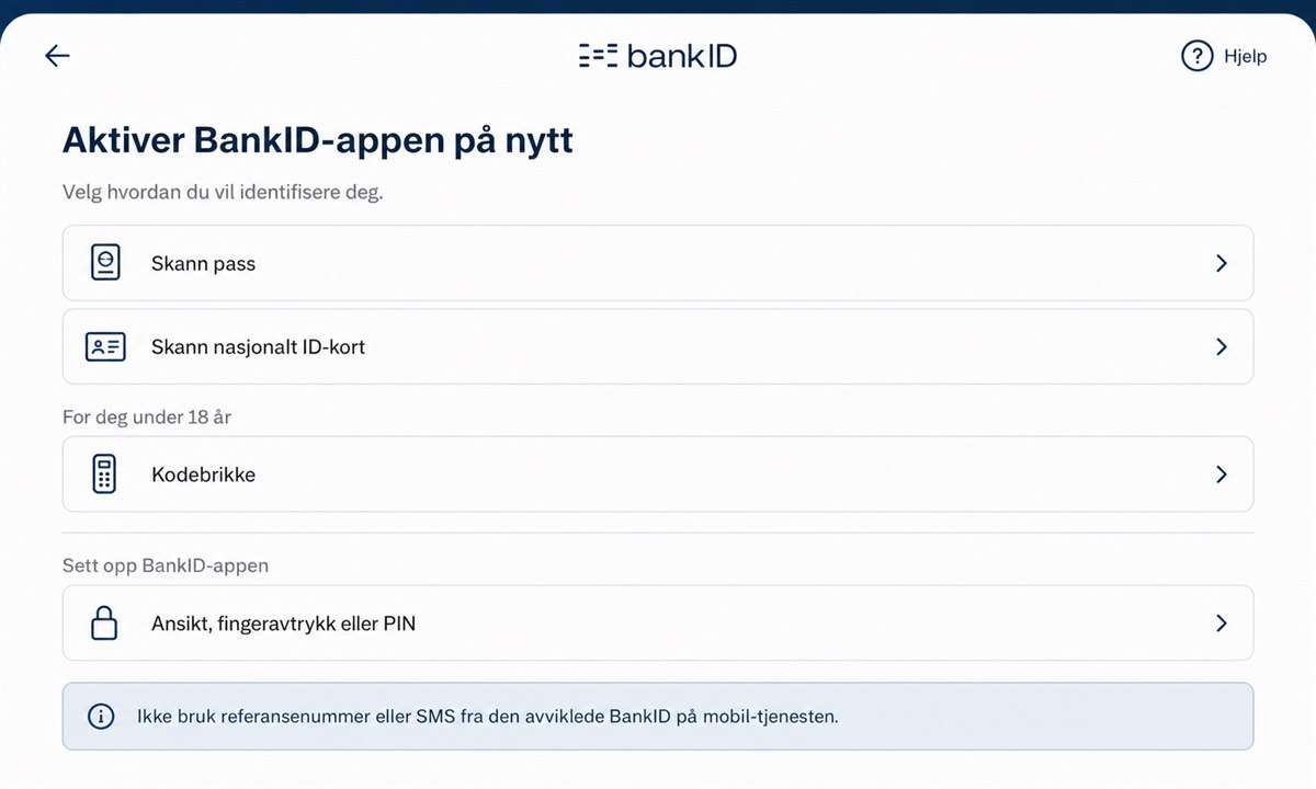 Skjermbilde av BankID-appen under aktivering på mobiltelefon