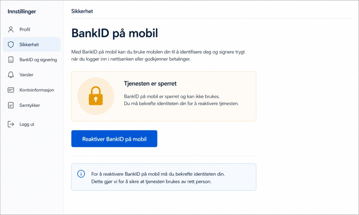 Reaktivere sperret bank ID på mobil via nettbank