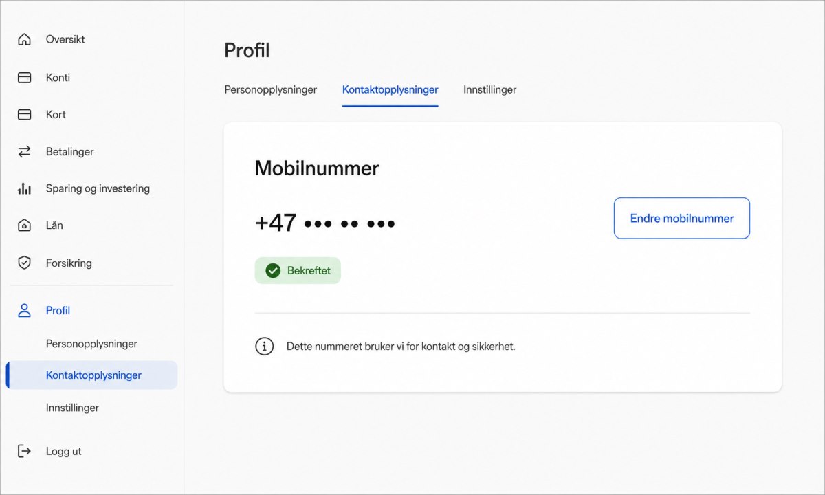 Sjekke mobilnummer i nettbank profil
