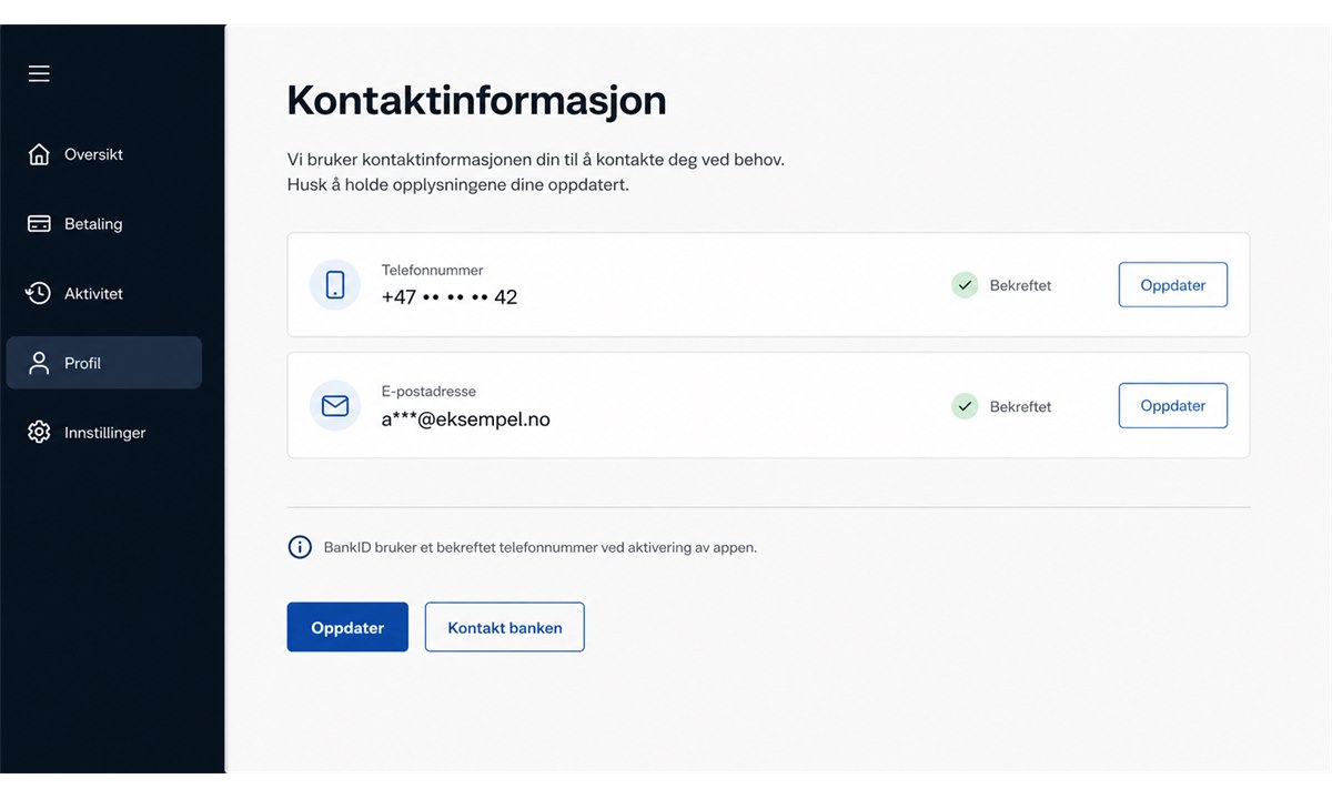 Oppdatere mobilnummer i nettbank profil